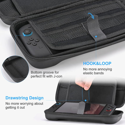 Younik Switch 2 Case Compatible with NS Switch 2 (2025), Carrying Case with 19 Game Card Slots, 4 in 1 Switch 2 Accessories Includes Shoulder Strap, Wrist Strap & Stickers (Black)