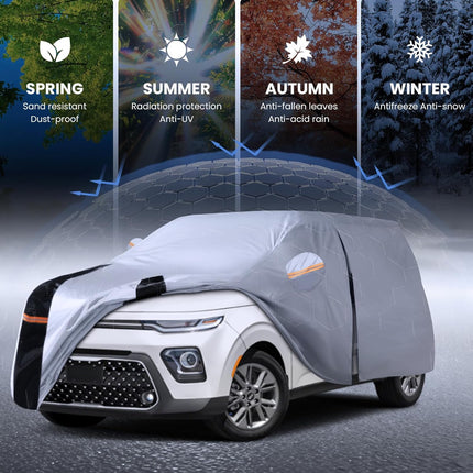 Multi-Layer Car Cover Custom Fit for Kia Soul(2009-2026), 100% Waterproof All Weather for Automobiles, Gift with Towel, Heavy Duty Car Covers for Rain Sun UV Protection with Door Zipper