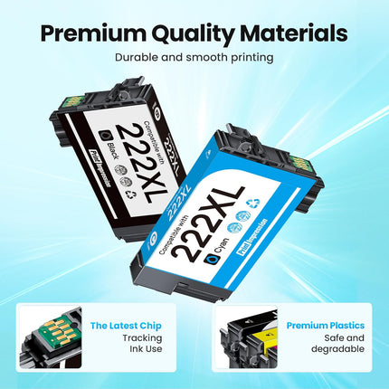 for 222XL Ink Cartridges for Epson Printer Remanufactured for Epson 222XL Ink Cartridges Combo Pack for Epson 222 Ink Work for Workforce WF-2960 Expression XP-5200 Printer (5 Pack)