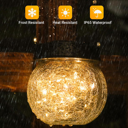 Solar Lanterns Solar Lights Outdoor Waterproof 6-Pack, Solar Powered Hanging Lights Cracked Glass Hanging Globes for Christmas Decoration, Shepherd Hook, Garden Tree Ornaments