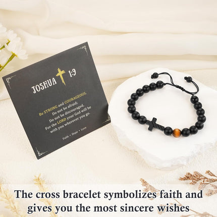 Trinckle Cross Bracelet for Boys First Communion Gifts, Joshua 1 9 Cross Bracelet Men, First Holy Communion Gifts for Teen Boy, Jesus Easter Christian Catholic Confirmation Gift for Son Nephew