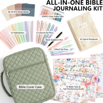Bible Cover Case for Women Large Bible Bag, Bible Study Supplies Journaling Kit Quilted Church Bag with Handle, Puffer Carrying Case w/Tabs Accessories Easter Mothers Day Christian Gifts for Women Mom