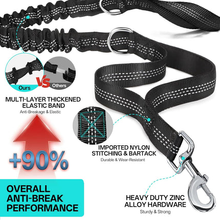 Hands Free Double Dog Leash for Two Dogs,240LB Heavy Duty Retractable with Partitioned Pouch Adjustable Waist for Walking Running Jogging Hiking Biking Training for Medium/Large(Not for＜25LBS)