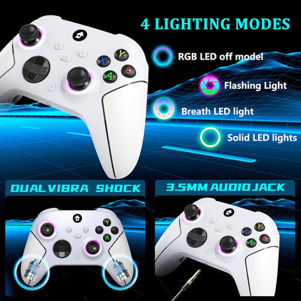 YUYIU Wireless 2.4GHz Controller with 7 Colors RGB Light for Xbox Controller, Xbox One Series X|S,Consoles,Steam PC Windows, with 1000mAh Battery/Dual Vib-ration/Turbo/Programmable, 3.5mm Audio Jack (Pearl white)