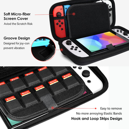 Carrying Case for Nintendo Switch and NEW Switch OLED Model(2021),Portable Hard Shell Pouch Carrying Travel Game Bag for Switch Accessories Holds 10 Game Cartridge (Black)