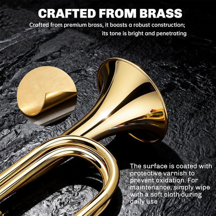 Kmise Bb Brass Bugle, Lightweight Keyless Trumpet Instrument for School Bands, Summer Camps, Team Activities with Storage Bag, Cleaning Cloth, Gloves