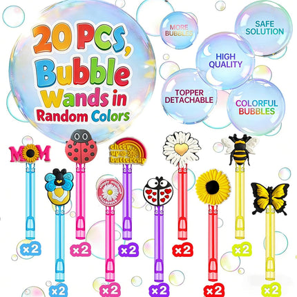 20-Pack Insect & Garden-Themed Bubble Wands – Assorted Designs (Butterfly, Bee, MOM) Party Favors, Goodie Bag Stuffers & Piñata Fillers for Garden Birthdays, Mother’s Day Gatherings & Backyard Picnics