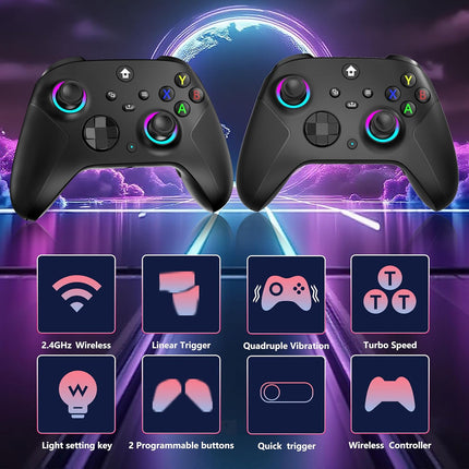 YUYIU 2.4GHz Controller with 7 Colors RGB Light for Xbox Controller, Xbox One Series X|S,Consoles,Steam PC Windows, with 1000mAh Battery/Dual Vib-ration/Turbo/Programmable, 3.5mm Audio Jack (BLACK)