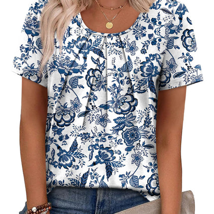 Women T Shirts Pleated Short Sleeve Tops Business Casual Blouses