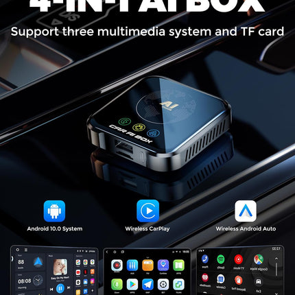 Magic AI Box Wireless CarPlay Adapter, Fast Car Video Box Plug & Play, Easy Setup, Supports Netflix/YouTube/TF Card Streaming Equalizers and More for OEM Wired CarPlay/Android Auto Cars (Glossy Black)