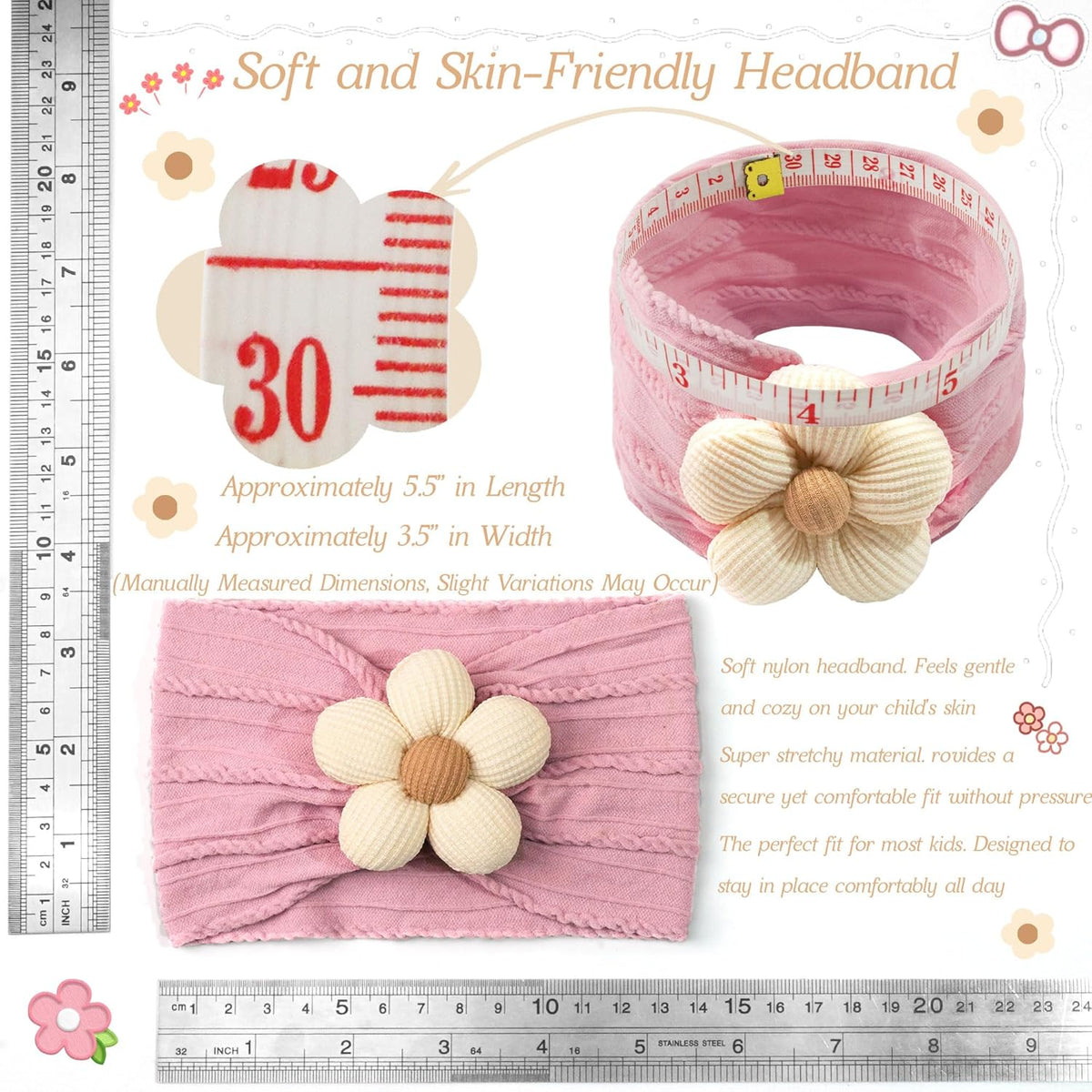 5 Pcs Baby Flower Headbands Baby Girls Nylon Headbands Soft Hairbands Hair Accessories for Newborn - photo 4