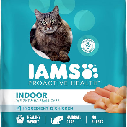 IAMS Proactive Health Dry Cat Food, Indoor Weight and Hairball Care Cat Food Dry Recipe, with Real Chicken in Every Bite, 22 lb. Bag