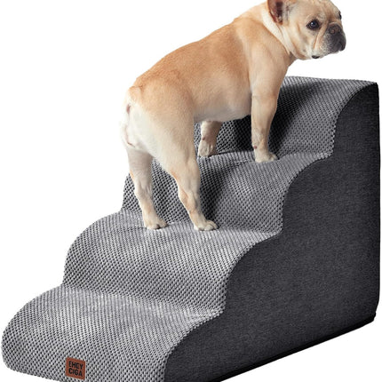 EHEYCIGA Curved Dog Stairs Ramp for High Beds 19.7" H, 4-Step Dog Steps for Small Dogs and Cats, Pet Stairs for High Bed Climbing, Non-Slip Balanced Pet Step Indoor, Grey