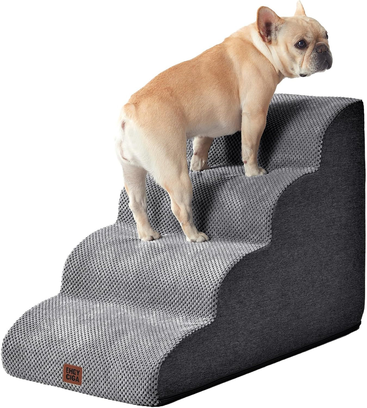 Curved 4-Step Dog Stairs Ramp for High Beds, Grey