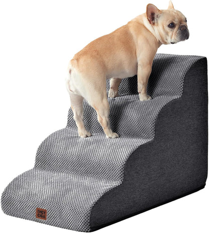 Curved 4-Step Dog Stairs Ramp for High Beds, Grey
