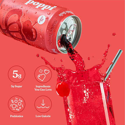 Sparkling Prebiotic Soda Beverage with Apple Cider Vinegar, Seltzer Water and Fruit Juice, Shirley Temple, 12 Fl Oz, Pack of 12