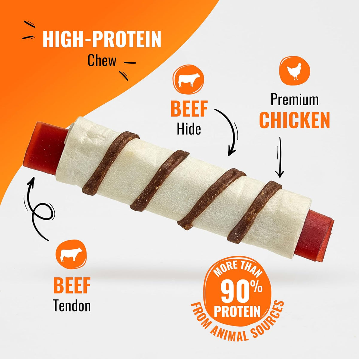 Triple Flavor Beef Tendon Wraps for Adult Dogs, 8 Count - photo 2