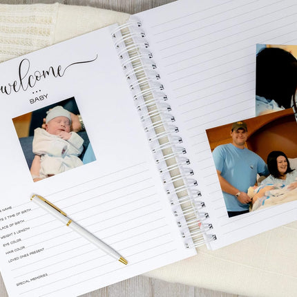 Personalized Twin Baby Memory Book - Hardcover First Year Album Customized with Babies’ Names - Prompted Baby Journal (In The Woods)