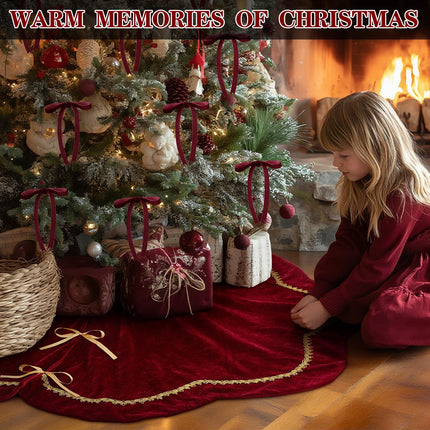 Red 48 Inch Christmas Tree Skirt Velvet Scallop Ddge
