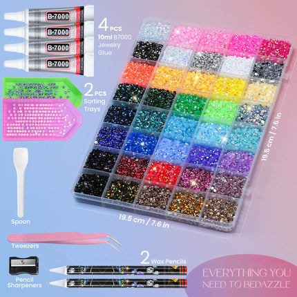Kit Bedazzling de 50000Pcs con rhinestones de 3mm, kit Bedazzler de 40 colores, rhinestones de resina, gemas para uñas y suministros de arte con glitter, accesorios para kits de arte con diamantes con lápiz de recogida, 4pcs de pegamento B7000 de 10ml