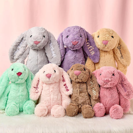 Easter Personalized Baby Gifts, Bunny Stuffed Animal for Babies with Embroidered Child's Name, Handmade Custom Plush Rabbit Toy for Girl Boy, Customized Cute Baby Gift for Newborn Kids