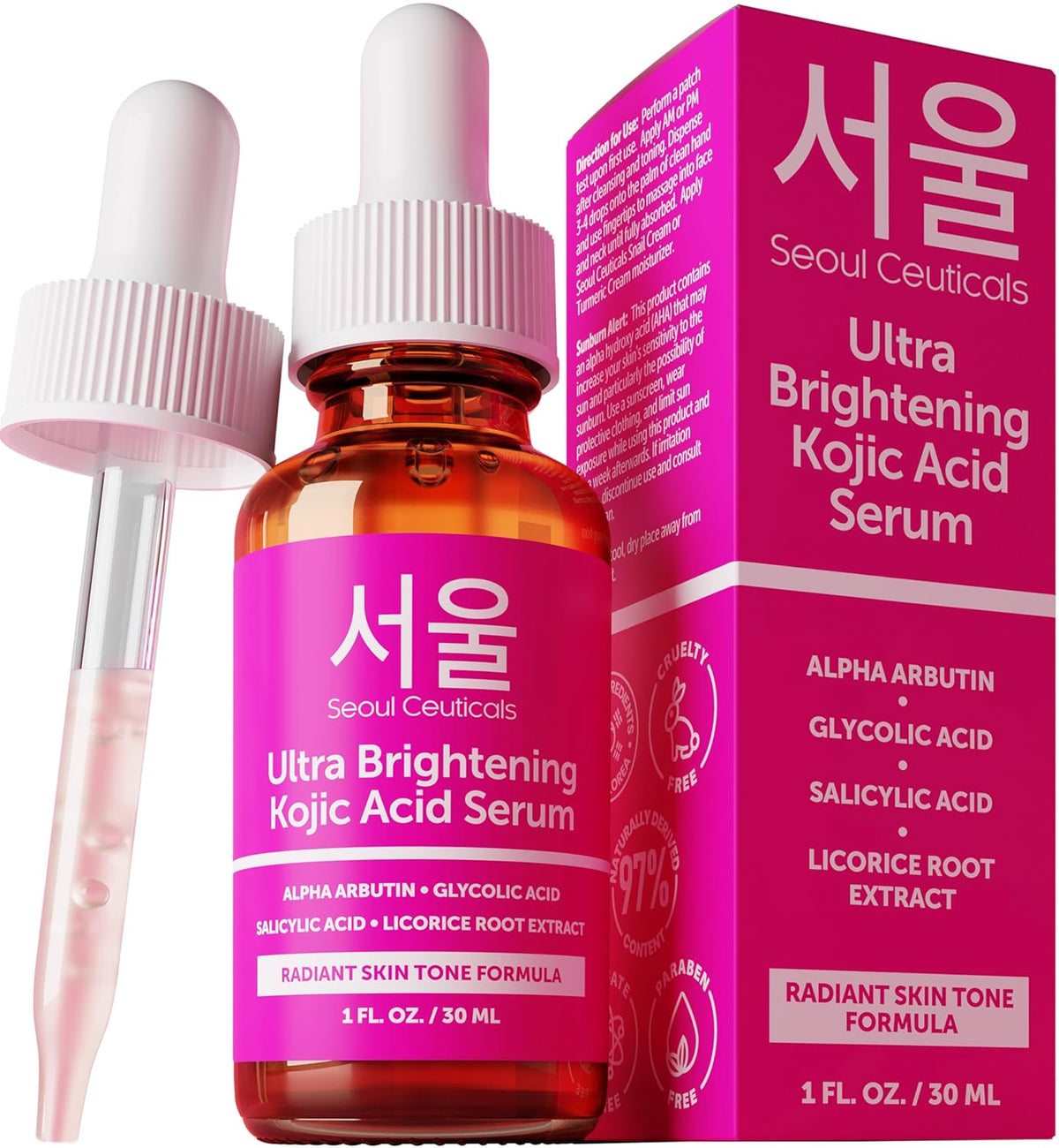 SeoulCeuticals Kojic Acid Serum Alpha Arbutin 1oz bottle