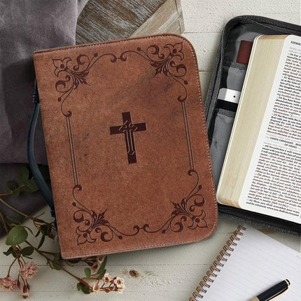 Talayituse Bible Cover for Women and Men - PU Leather Case, Bag, Tote, Book Carrying Case - Christian Accessories
