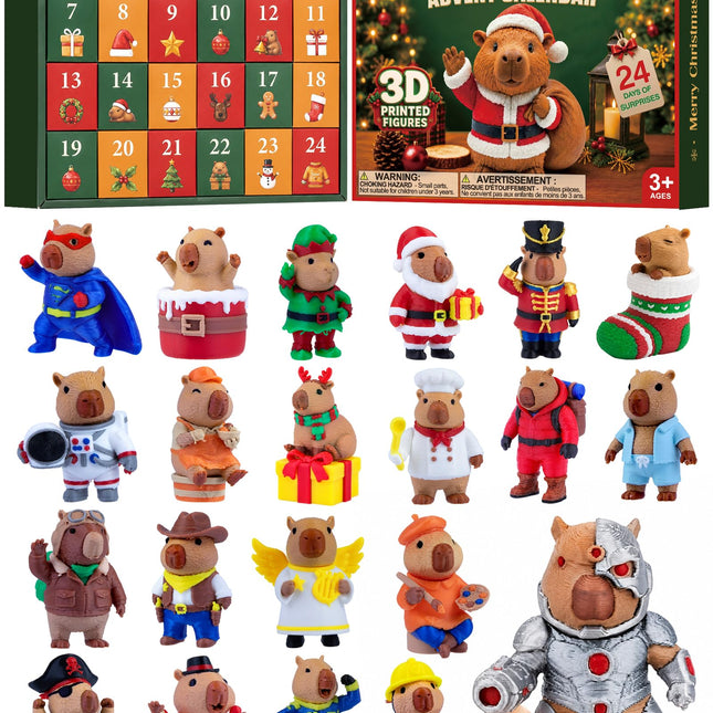 Capybara Advent Calendar 2026 for Boys Girls 3D Printed Animal Toys Gifts