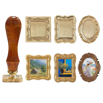 Embossed Frame Wax Seal Stamp Set – 3 Pcs Vintage Collection with Solid Brass Heads & Wooden Handle – Elegant Border Design for Wedding Invitations, Envelopes & DIY Crafts