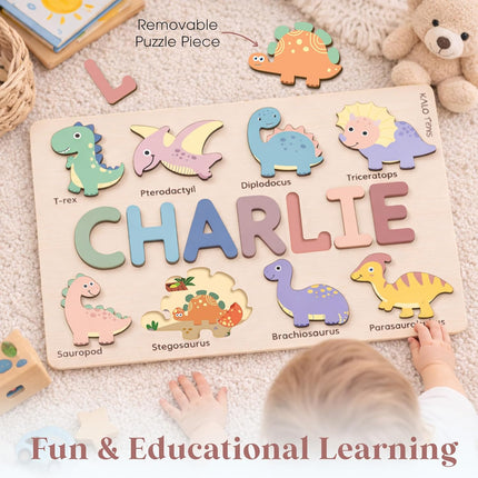 Personalized Name Puzzle for Toddlers 1-3, Custom Wooden Name Puzzle Gift for Baby Girls Boys, Personalized Baby Shower & First Birthday Gift, Montessori Learning Toy, CPC Certified (Animal Puzzle)