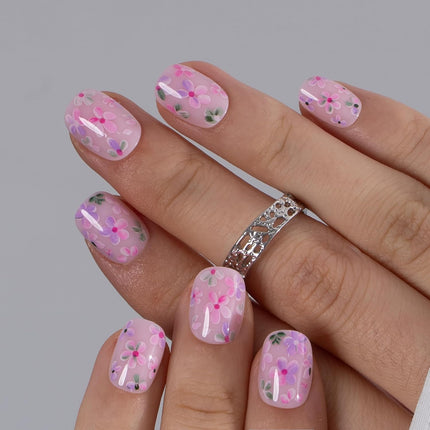 CurvLife Soft Gel Extra Short Press On Nails Square, Long-Lasting 30Pcs Reusable Stick On Fake Nails Kit with Glue Tabs, Glossy Salon-Style Manicure for Women Teens Beginners, At-Home (Spring Whisper)