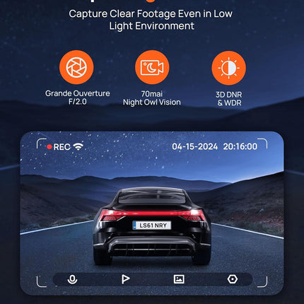 70mai Dash Cam M310, Dash Camera for Cars 1296P QHD, Smart Dash Cam Front Built in WiFi, 130° Wide-Angle FOV, WDR, Night Vision, iOS/Android Mobile App, Loop Recording, Parking Monitor, Time-Lapse