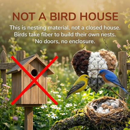 Handmade Alpaca Fiber Bird Nesting Heart – Refillable Bird Haven with 2 Nesting Material Refill Bags – Eco-Friendly Hanging Nest for Hummingbirds & Wild Birds, Garden & Yard Décor (1Set)