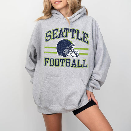 Distressed Seattle Football Hoodie– Retro Collegiate Style Vintage Helmet Pullover for Women