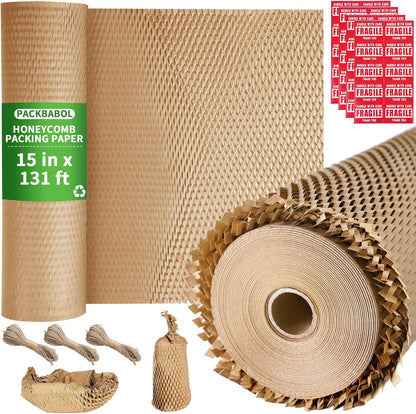 Honeycomb Packing Paper Bubble Wrap Roll 15" x 131' - Eco-Friendly Bubble Cushioning Wrap for Moving，Shipping and