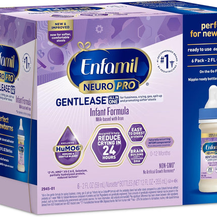 Enfamil NeuroPro Gentlease Ready-to-Feed with Smaller Proteins for Easy Digestion,Brain Supporting DHA, HuMO6* Blend, Baby Formula for easing Fussiness, Gas, Spit-up in 24hrs, 2 FL Oz, 6 count