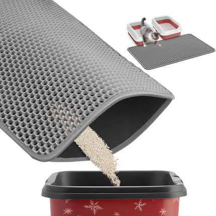 Ultra-Large Cat Litter Mat, 27'' x 19", Double-Layer, Grey
