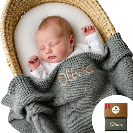Personalized Baby Blanket - 100% GOTS Certified Organic Cotton - Custom Baby Blanket for Boys and Girls - Embroidered Swaddle, Customized Baby Name Blankets (Green)