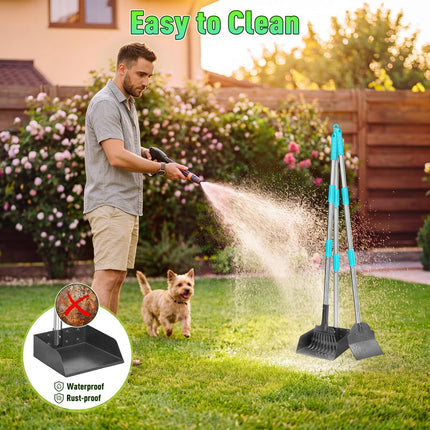 Pooper Scooper and Adjustable Long Handle Dog Pooper Scooper with Spade Shovel, Tray & Rake for Lawns Heavy Duty, Stainless Metal Large Medium Small Pet Supplies on Grass Dirt or Gravel.