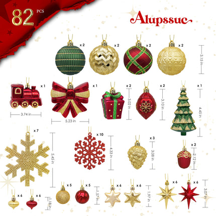 82pcs Classic Christmas Balls Ornaments Set, Red, Green and Gold