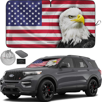 1-Piece Windshield Sun Shade Grunge American Flag - 4 USA Design - Foldable Car Front Window Sunshade for Most Sedans SUV Truck - Blocks Max UV Rays and Keeps Your Vehicle Cool - Medium