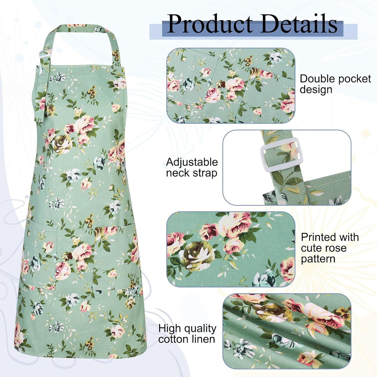 3 Pack Floral Adjustable Aprons with Pockets for Women - photo 3