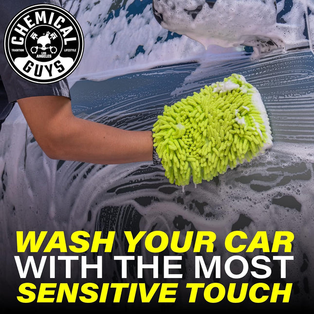 Chenille Premium Scratch-Free Microfiber Wash Mitts - 2 Pack, Lime Green