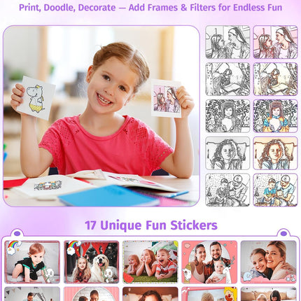 Instant Camera, Dual-Lens Kids Camera Instant Print for Boys Girls Christmas Birthday Gifts, 1080P Digital Cameras for Kids Teens with Print Paper, 32GB Card, Toddle Toy for Age 4-12 Years(Purple)