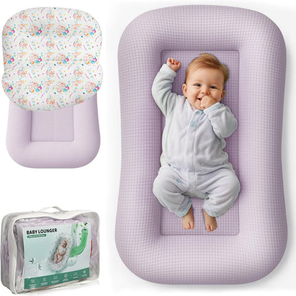 Baby Lounger for Newborn - Infant Lounger 0-24 Months with Lounger Cover, Adjustable Baby Nest Lounger, Breathable Fabric & 3D Support Newborn Lounger, Portable Newborn Essentials, Pink