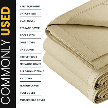 PROTARP Heavy Duty 14 OZ Water Resistant Canvas Tarp, UV Resistant Tarpaulin Cover with Rustproof Brass Grommets, Multipurpose for Canopy, Roof, Camping, Woodpile (Off White 14'X14')