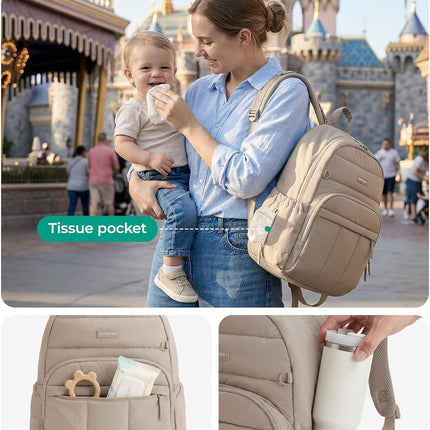 BAGSMART Diaper Bag Backpack, Multi-Pocket Puffy Diaper Bag with Waterproof Changing Pad, Lightweight Stroller-Friendly Diaper Bag with Insulated Pockets, Easy-Access Baby Essential, Camel