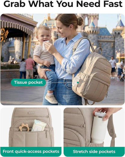 Camel Puffy Multi-Pocket Diaper Bag Backpack with Changing Pad - photo 2