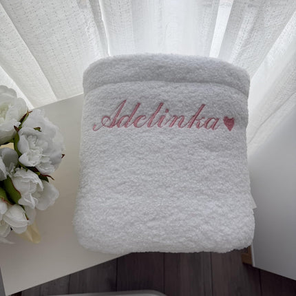 Teddy Neutral Newborn Baby Blanket 100×80 cm – Plush Teddy Fur & Cotton Velour Infant Blanket, Lightweight or Warm Lined Option, Personalized or Plain (White)