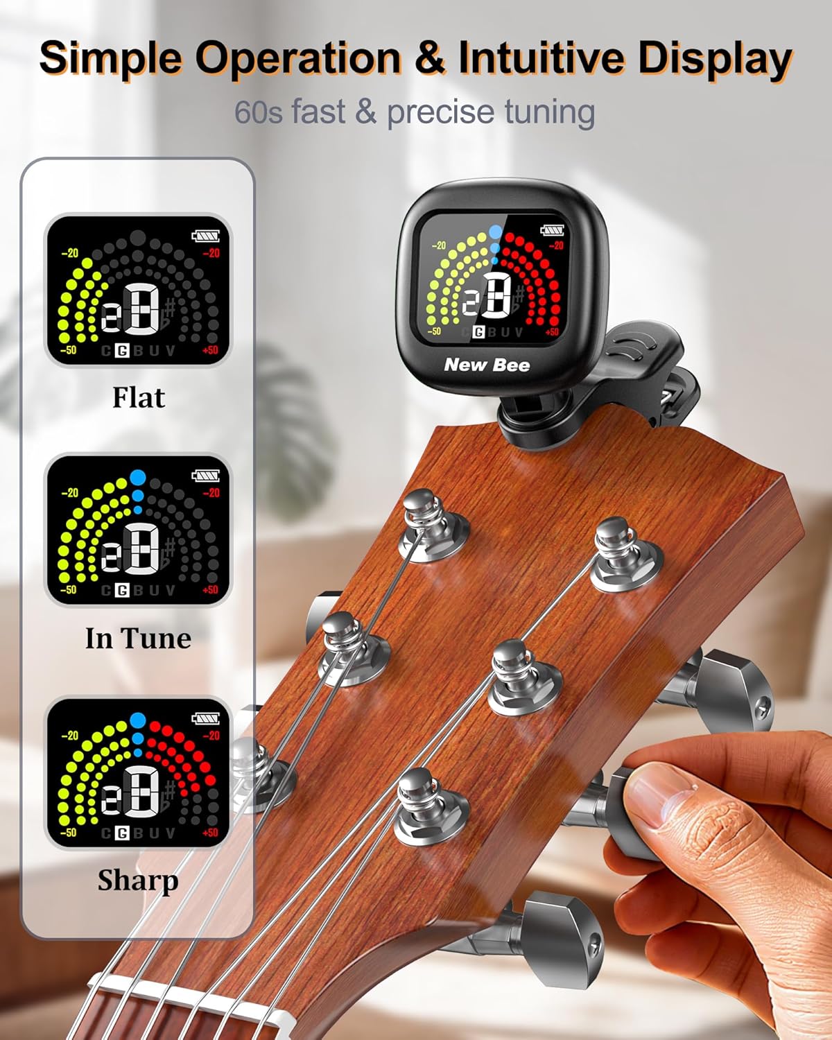 Rechargeable 360° Clip-On Chromatic Tuner for Guitar, Bass, Ukulele, Violin & Cello - photo 2